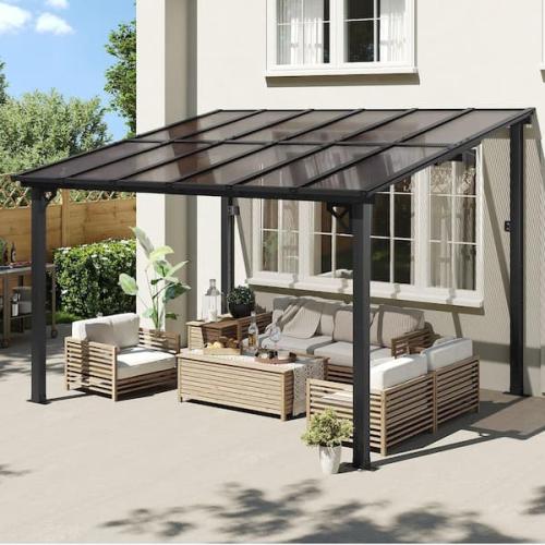 Phoenix NEW Sizzim 12 ft. x 10 ft. Outdoor Aluminum Wall-Mounted Gazebo Pergola for Patio Covers