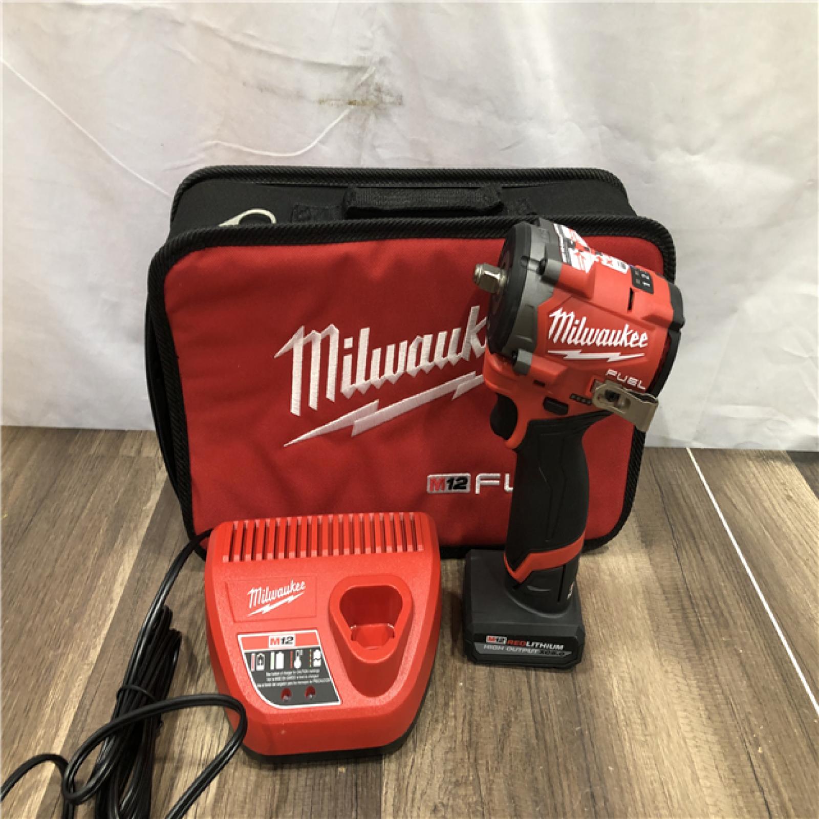 AS-IS Milwaukee M12 FUEL 12V Li-Ion Brushless Cordless Stubby 3/8 in. Impact Wrench Kit