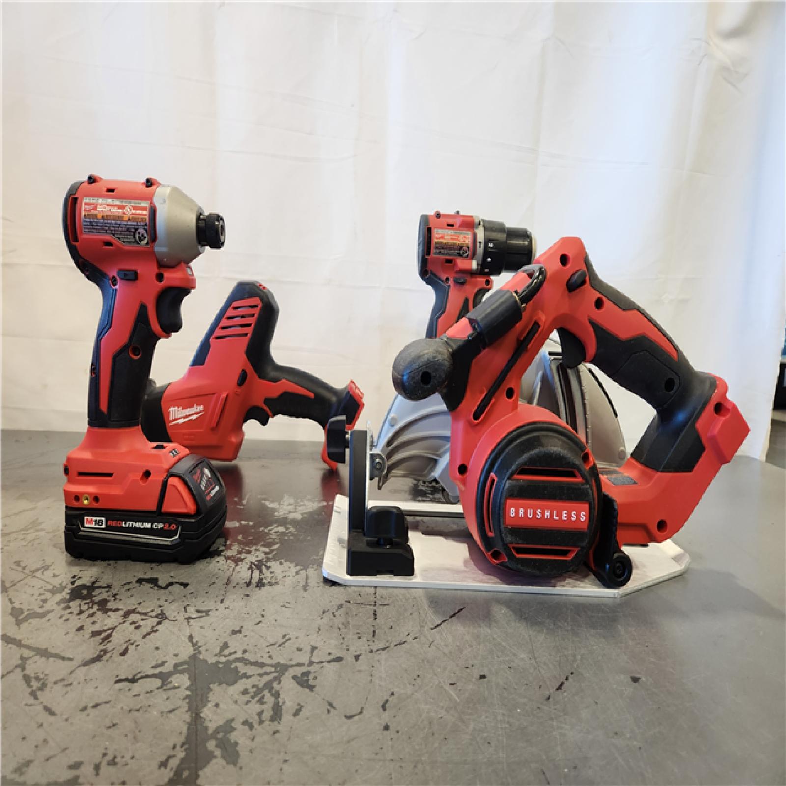 AS-IS- Milwaukee M18 18-Volt Lithium-Ion Brushless Cordless Combo Kit (4-Tool) with 2-Batteries, 1-Charger and Tool Bag