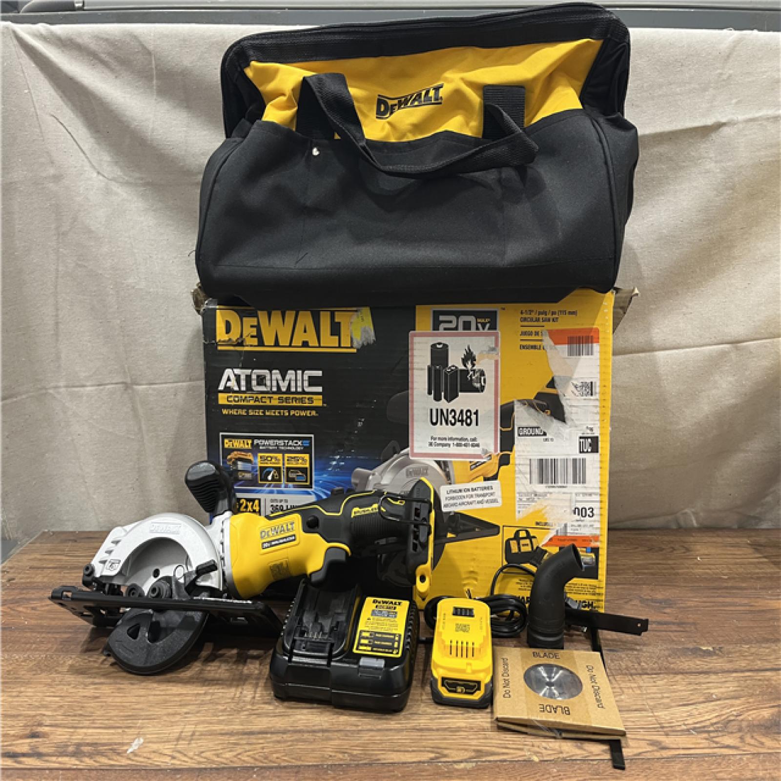 AS-IS DeWalt 20V MAX ATOMIC with POWERSTACK 4-1/2 in. Cordless Brushless Circular Saw Kit (Battery & Charg