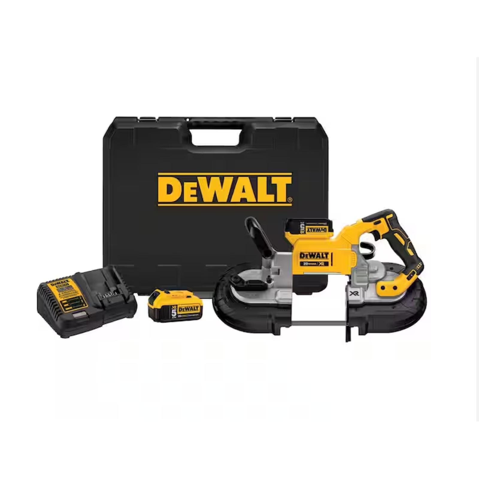 AS-IS DEWALT 20V MAX XR Cordless Brushless Deep Cut Band Saw with (2) 20V 5.0Ah Batteries and Charger