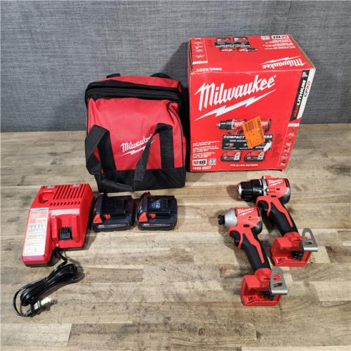 HOUSTON LOCATION - AS-IS Milwaukee M18 18V Lithium-Ion Brushless Cordless Compact Drill/Impact Combo Kit (2-Tool) W/(2) 2.0 Ah Batteries  Charger & Bag
