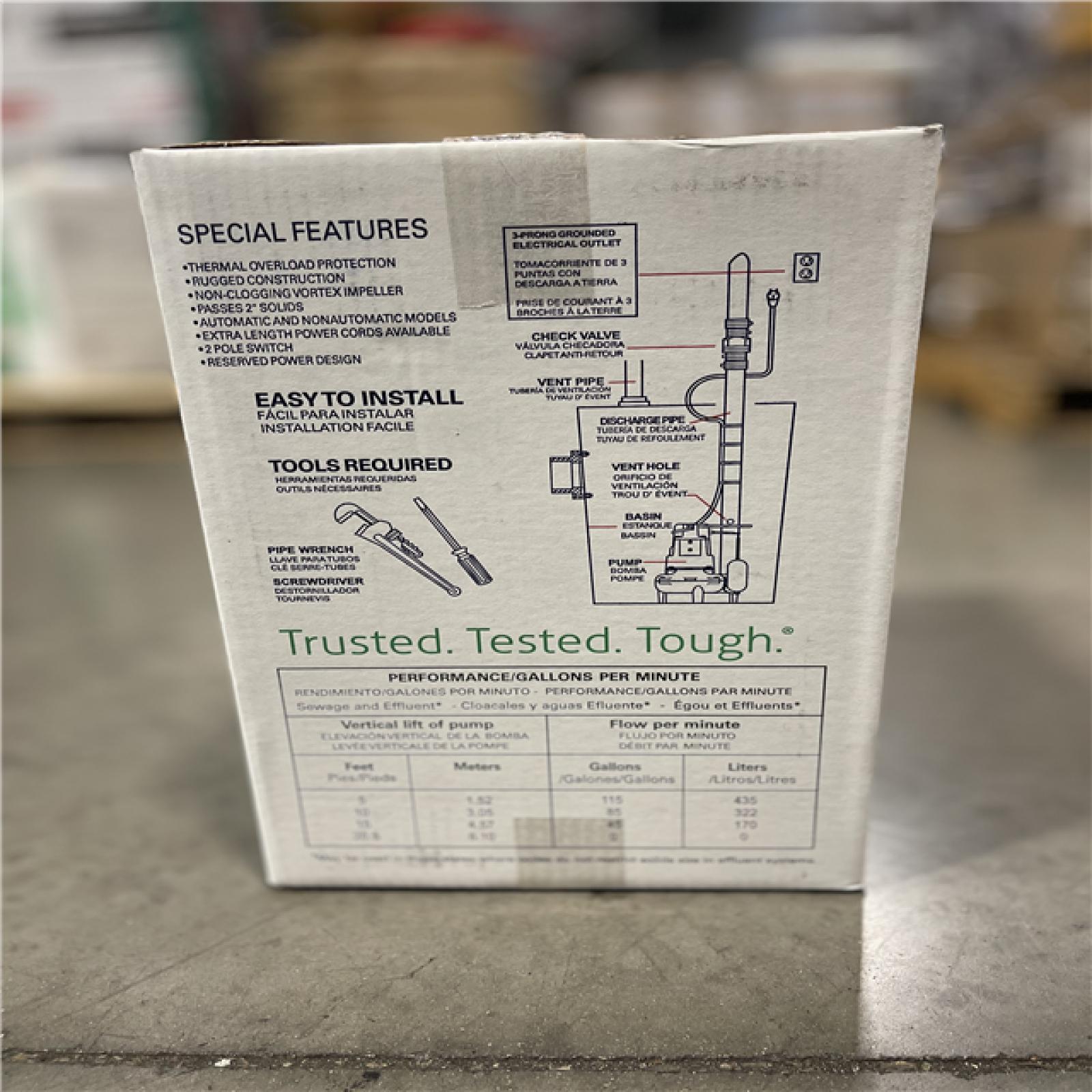 NEW! - ZOELLER M267 Sewage Pump with 10' Cord