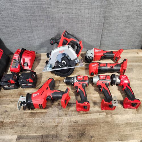 HOUSTON LOCATION - AS-IS MILWAUKEE 7 TOOL COMBO KIT W/ (2) BATTERY & CHARGER