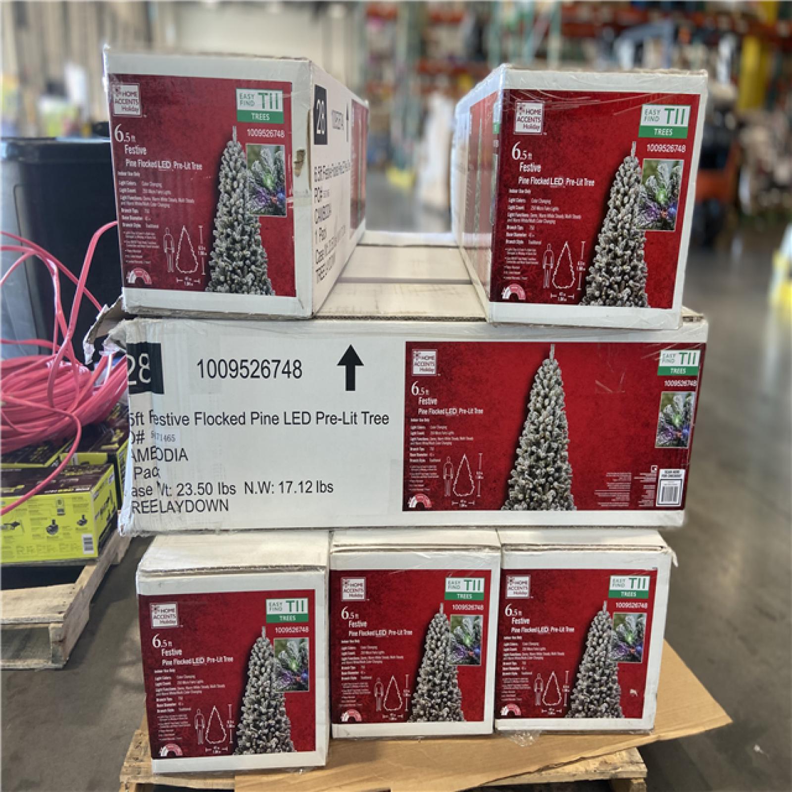 DALLAS LOCATION - Home Accents Holiday 6.5 ft. Festive Mixed Pine Flocked LED Pre-Lit Artificial Christmas Tree T11 - Total Value - $639.84