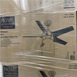DALLAS LOCATION - Home Decorators Collection Windward 44 in. LED Brushed Nickel Ceiling Fan with Light Kit PALLET-(48 UNITS)