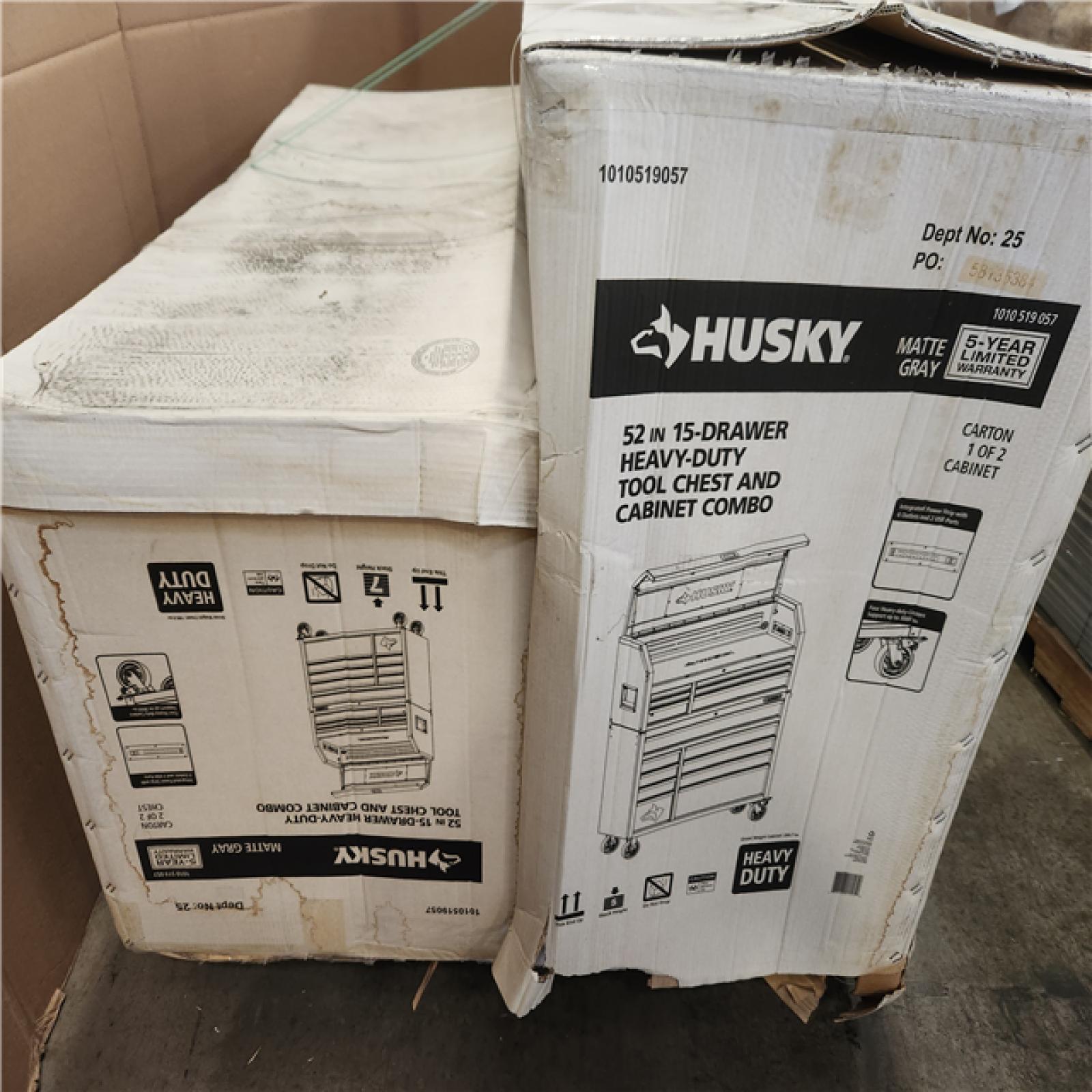 Phoenix NEW Husky Heavy-Duty 52 in. W 15-Drawer Matte Gray Steel Rolling Tool Chest Combo