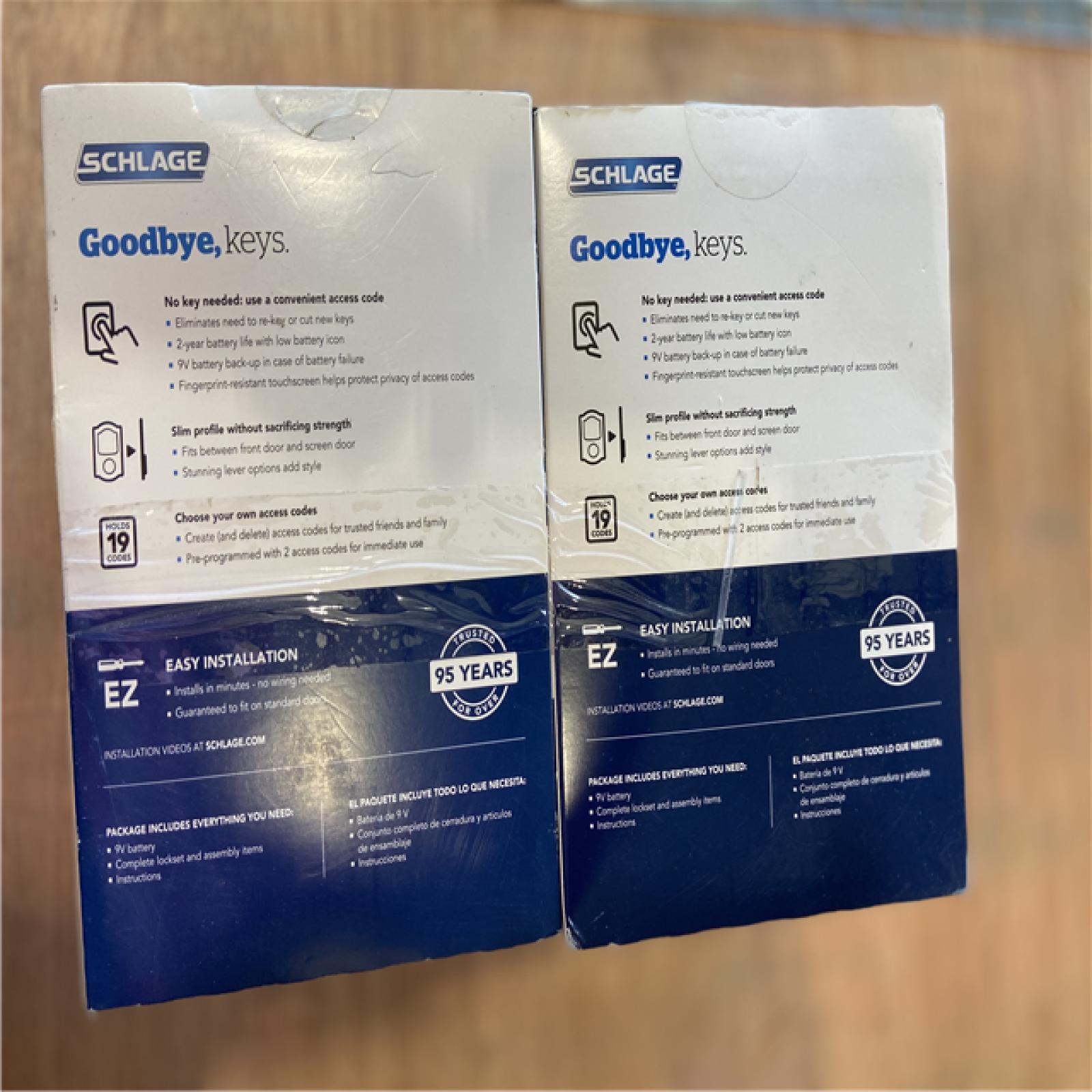 NEW! - Schlage Century Matte Black Touch Keyless Touchscreen Door Lock with Latitude Handle - 2 UNITS