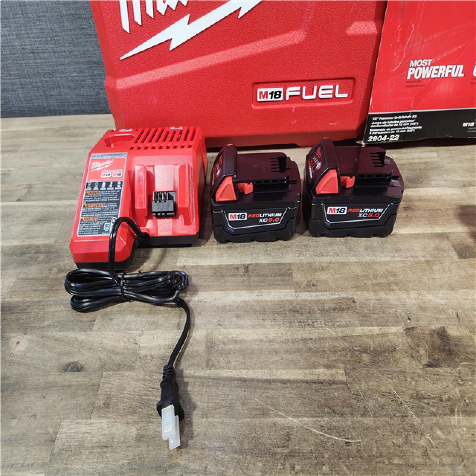 HOUSTON LOCATION - AS-IS (APPEARS LIKE NEW) Milwaukee 2904-22 Hammer Drill Driver Kit with Batteries  Charger & Tool Case  Red
