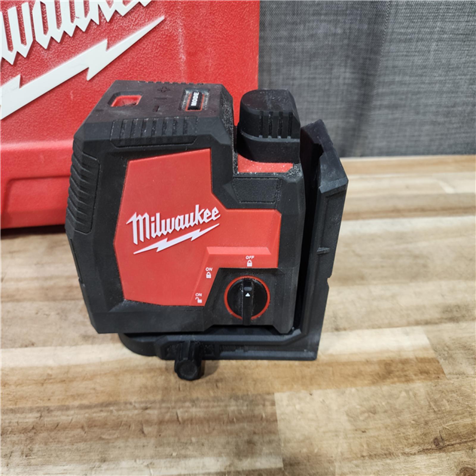 HOUSTON LOCATION - AS-IS Milwaukee Green 100 ft. Cross Line and Plumb Points Rechargeable Laser Level with REDLITHIUM Lithium-Ion