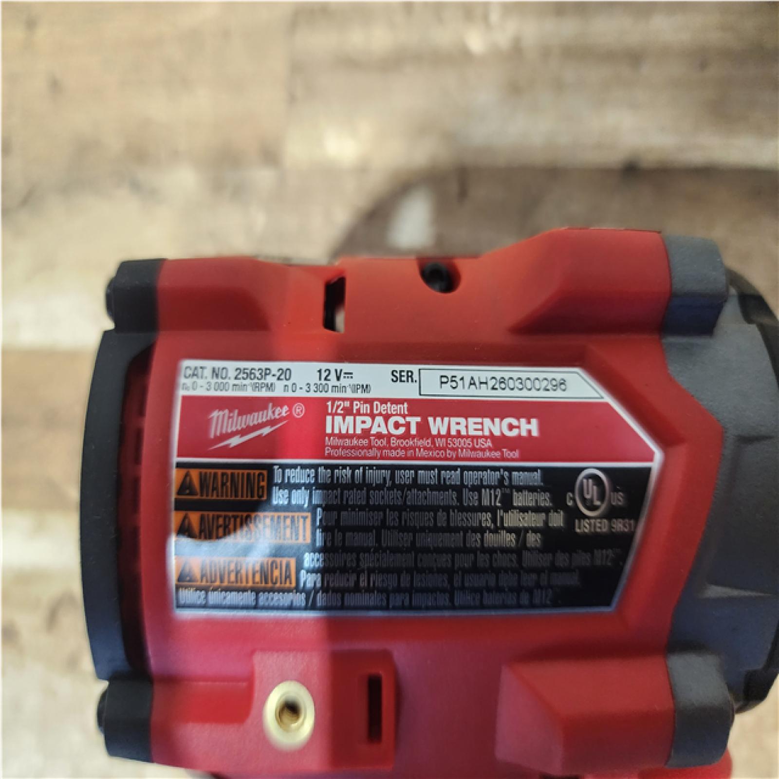 Houston Location AS-IS Milwaukee FUEL 12V Lithium-Ion Brushless Cordless Stubby 1/2 in. Impact Wrench with Pin Detent (Tool-Only)
