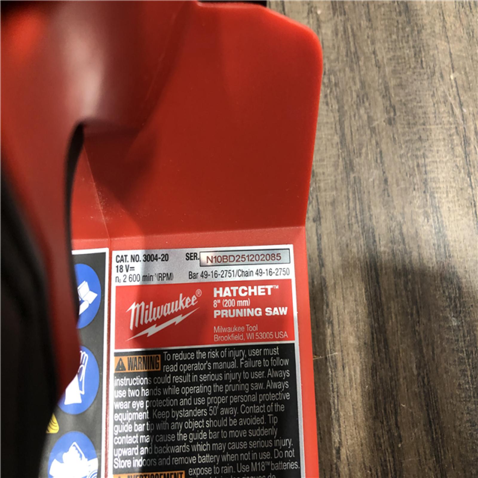 AS-IS Milwaukee FUEL 18V Lithium-Ion Brushless Battery 8 in. HATCHET Pruning Saw (Tool-Only)