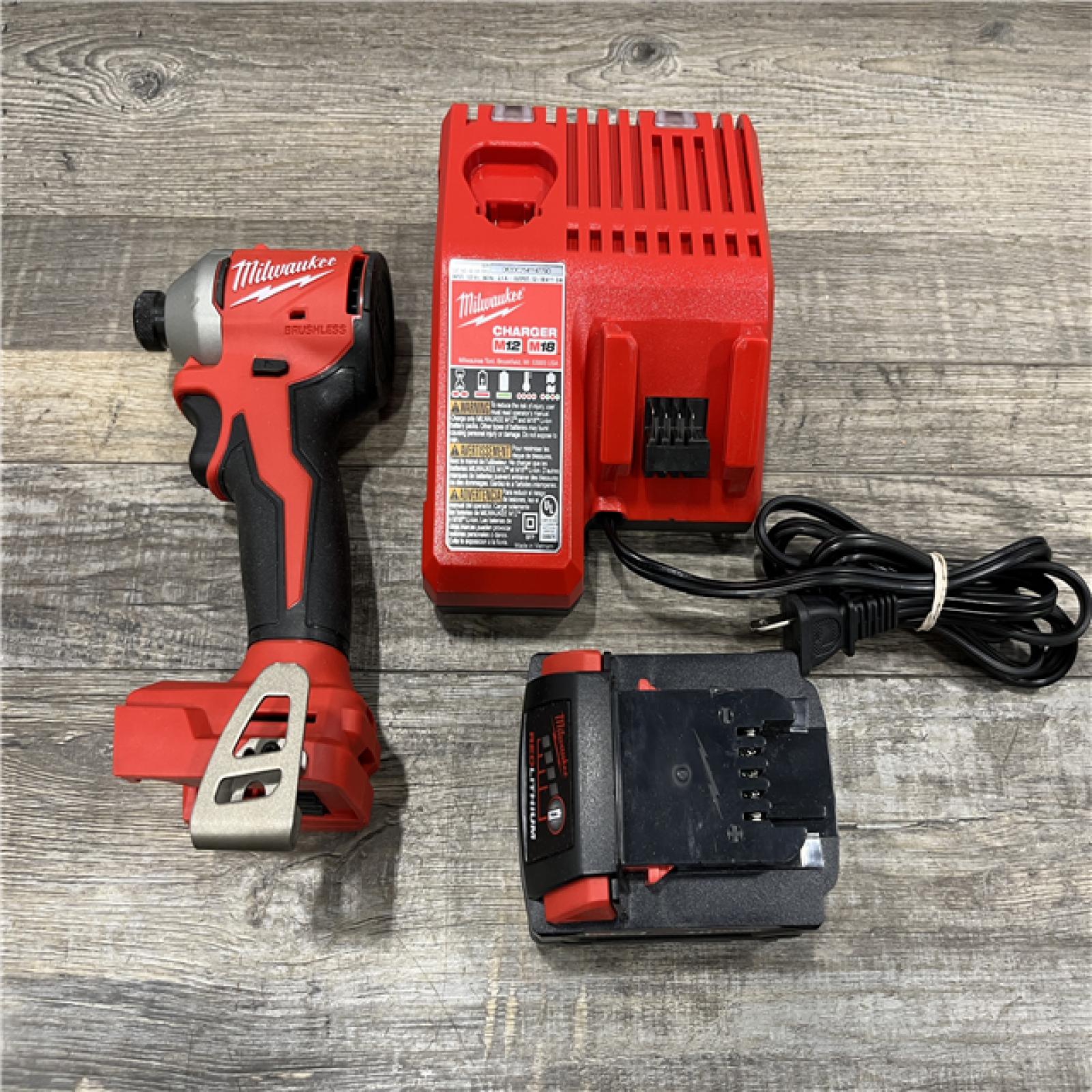AS-IS Milwaukee 18V Lithium-Ion Compact Brushless Cordless 1/4 in. Impact Driver Kit