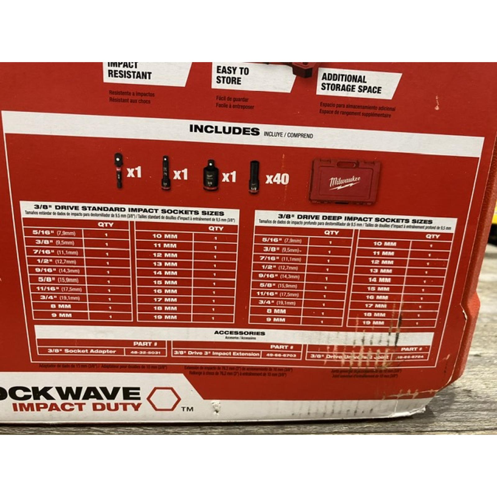 AS-IS Milwaukee SHOCKWAVE 3/8 in. Drive SAE and Metric 6 Point Impact Socket Set (43-Piece)