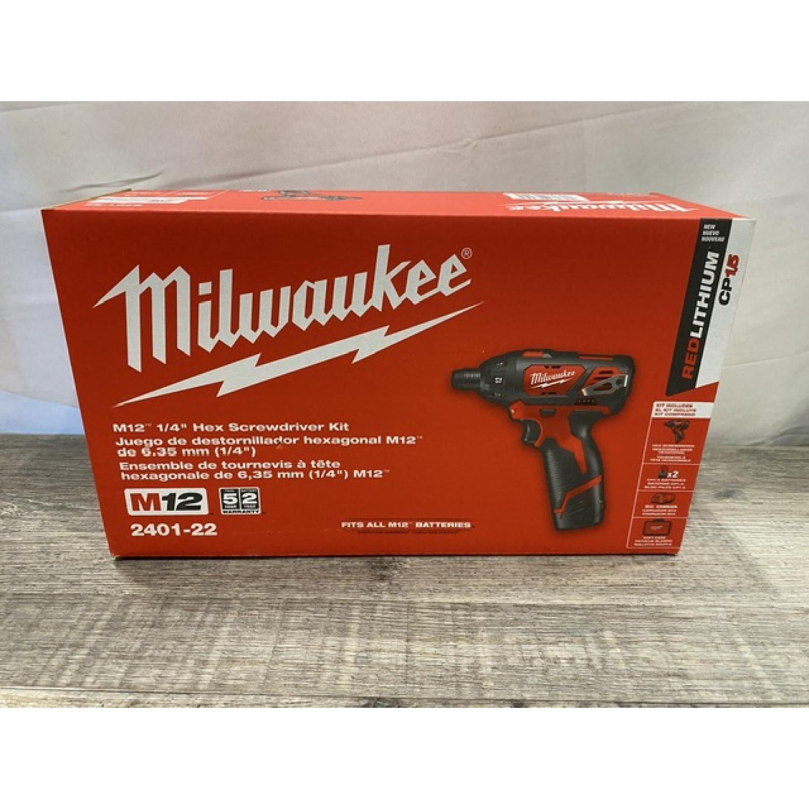 NEW - Milwaukee 12V Lithium-Ion Cordless 1/4 in. Hex Screwdriver Kit