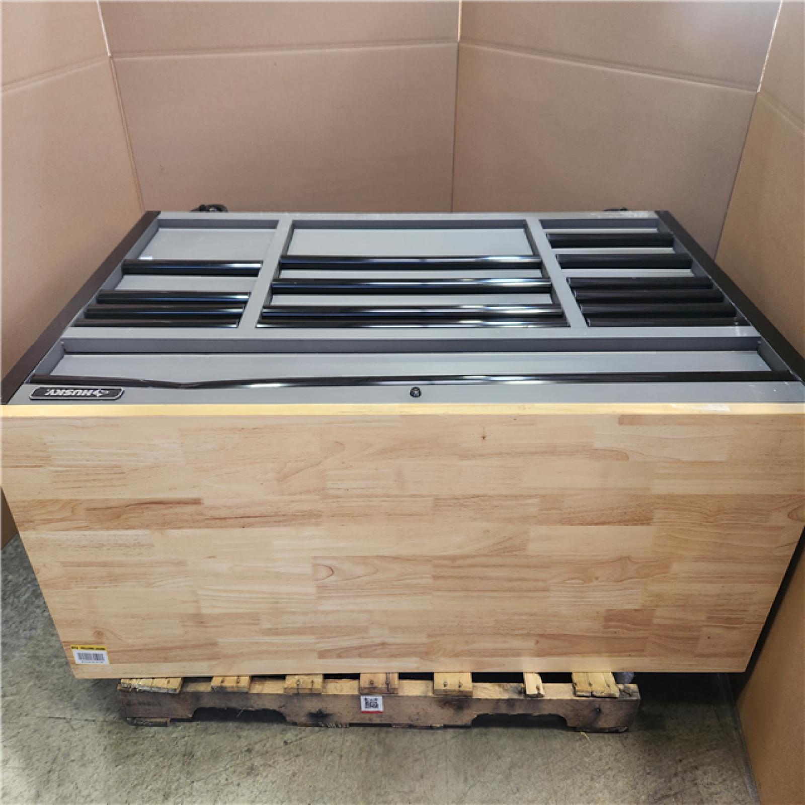 Phoenix AS-IS Husky Heavy Duty 61 in. W x 23 in. D 15-Drawer Matte Gray Mobile Workbench Cabinet with Solid Wood Top