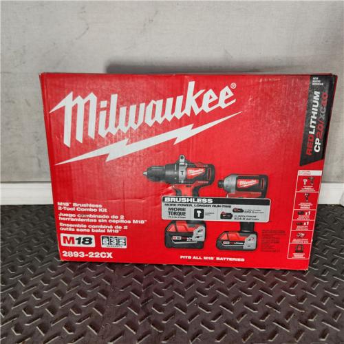 Houston location-AS-IS Milwaukee M18 Brushless 18V Lithium-Ion Drill/Impact Combo Kit with Case and Charger