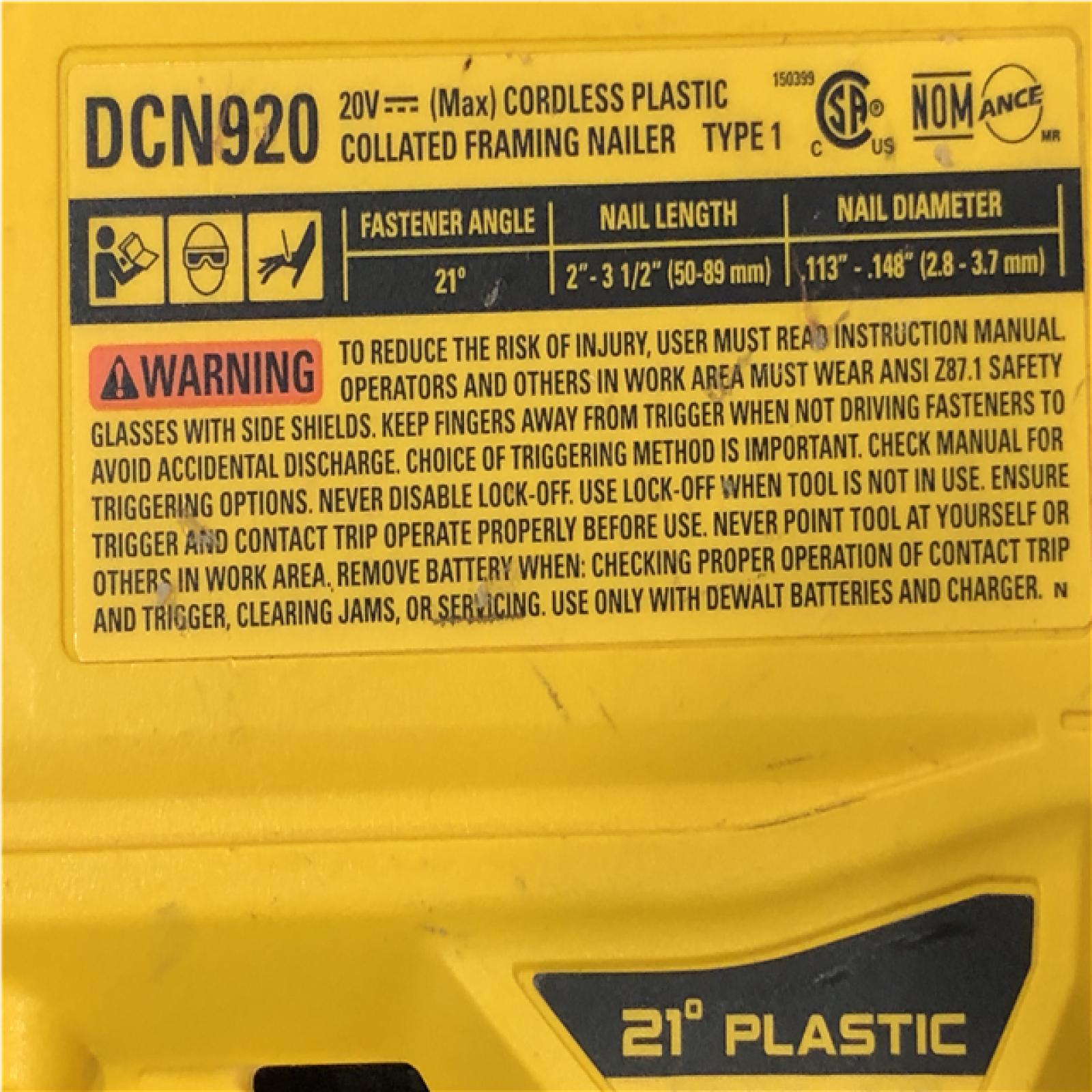 AS-IS DEWALT 20-Volt 21° Cordless Framing Nailer (Tool-Only)