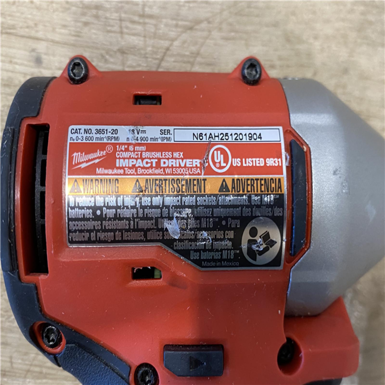 AS-IS Milwaukee 18V Lithium-Ion Compact Brushless Cordless 1/4 in. Impact Driver (Tool-Only)