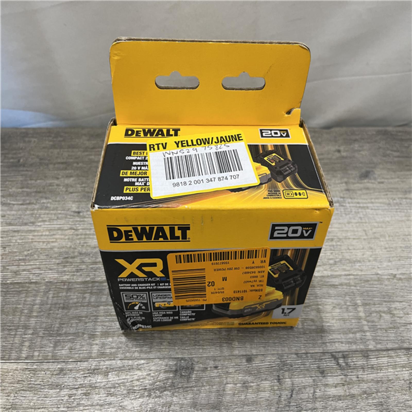 NEW - DEWALT 20V MAX XR POWERSTACK Lithium-Ion Battery Starter Kit with 1.7Ah Battery and Charger