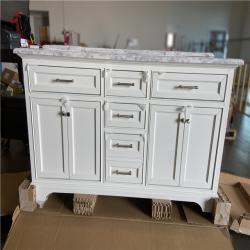 DALLAS LOCATION - Home Decorators Collection Windlowe 61 in. Double Sink White Bath Vanity with White Carrara White Marble Top (Assembled)
