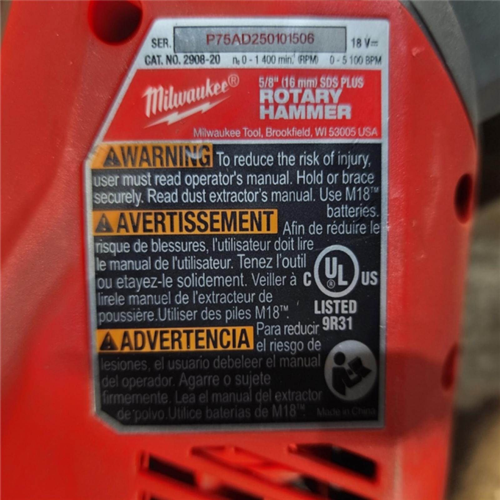 HOUSTON LOCATION - AS-IS Milwaukee M18 FUEL 18V Lithium-Ion Brushless Cordless 5/8 in. SDS-Plus Rotary Hammer (Tool-Only)