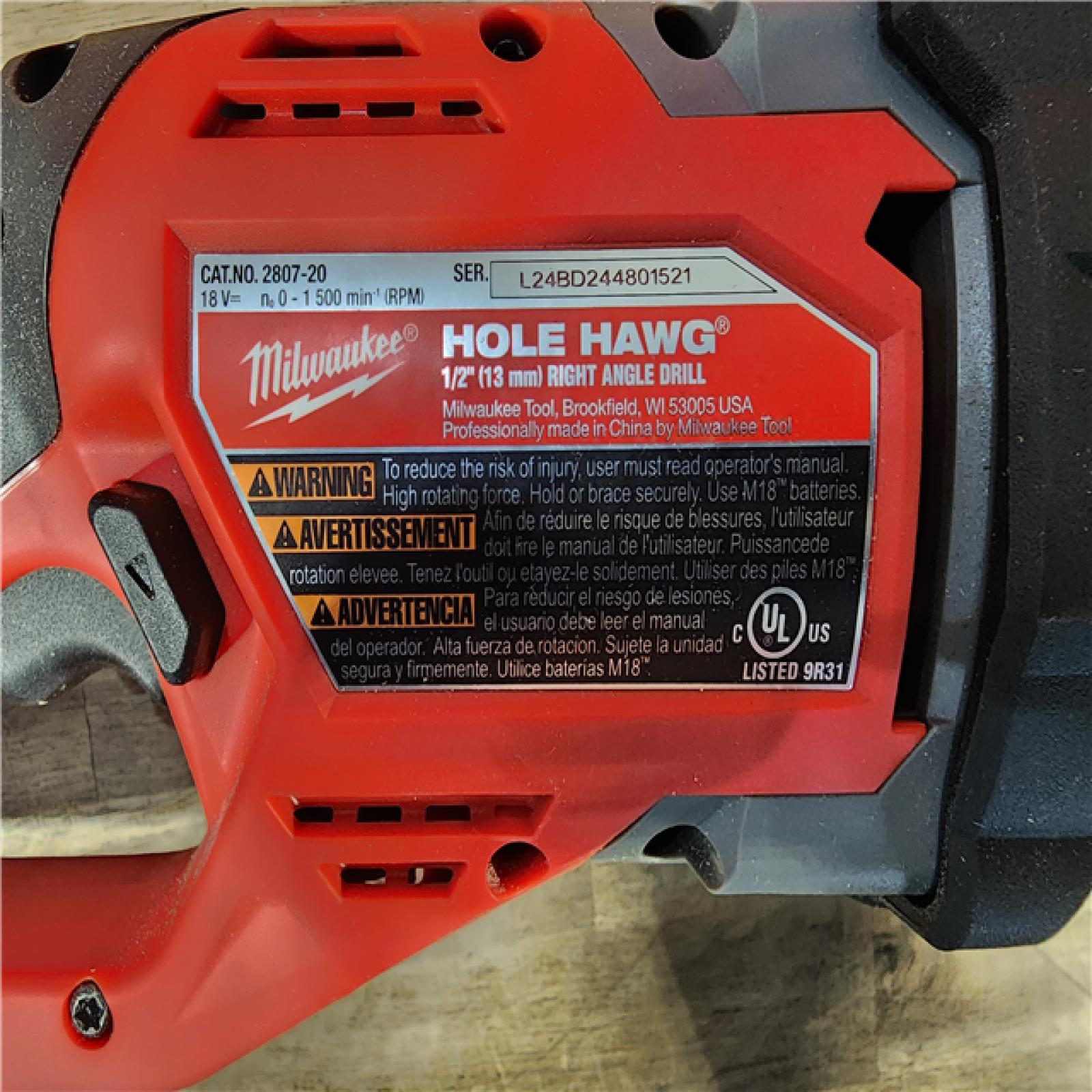 HOUSTON LOCATION - AS-IS Milwaukee M18 18V Fuel Hole Hawg 1/2  Right Angle Drill 2807-20 (TOOL ONLY)
