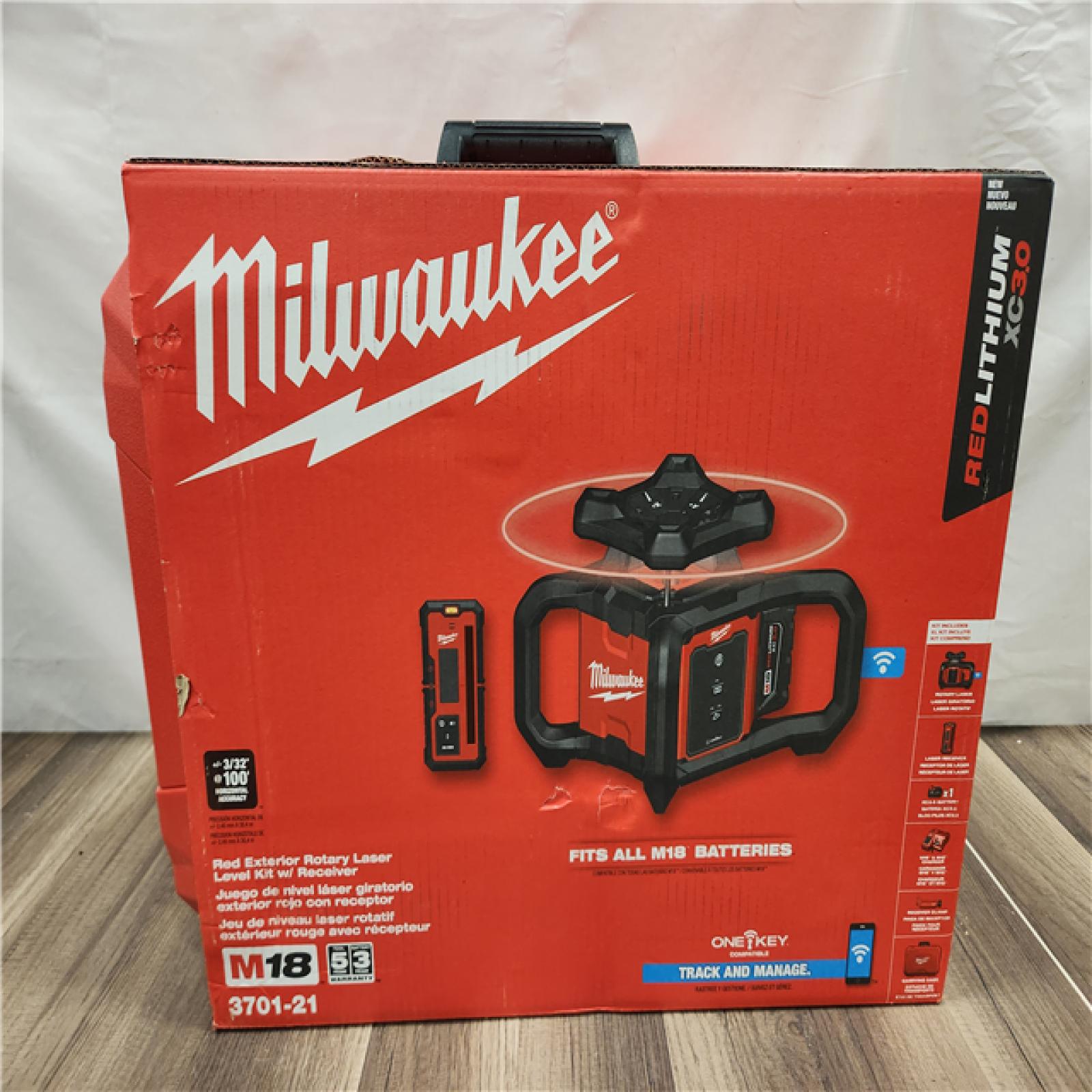 AS-IS- M18 2000 Ft. Red Exterior Rotary Laser Level Kit with Receiver and Receiver Clamp