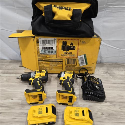 AS-IS DEWALT 20V MAX XR Cordless Drill/Driver, ATOMIC Impact Driver 2 Tool Combo Kit, (2) 2.0Ah Batteries, Charger, and Bag