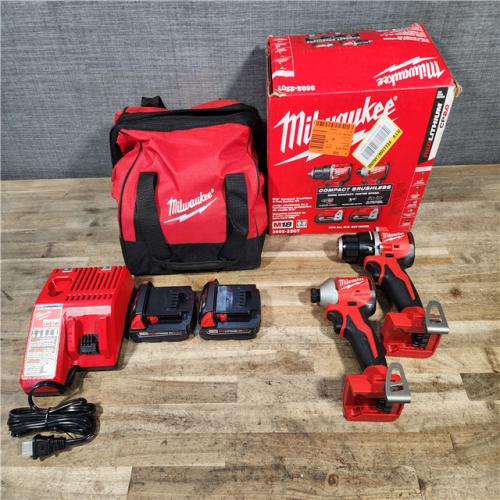 HOUSTON LOCATION - AS-IS Milwaukee M18 18V Lithium-Ion Brushless Cordless Compact Drill/Impact Combo Kit (2-Tool) W/(2) 2.0 Ah Batteries  Charger & Bag