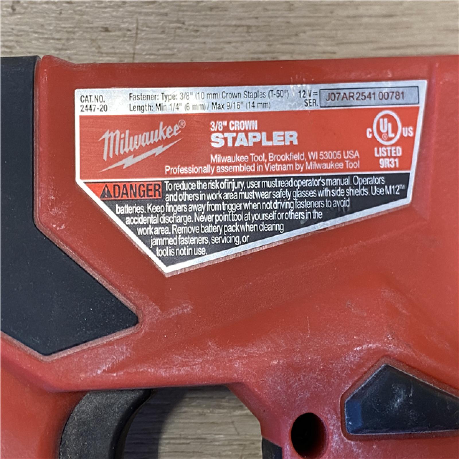 AS-IS Milwaukee 12-Volt Lithium-Ion Cordless 3/8 in. Crown Stapler (Tool-Only)