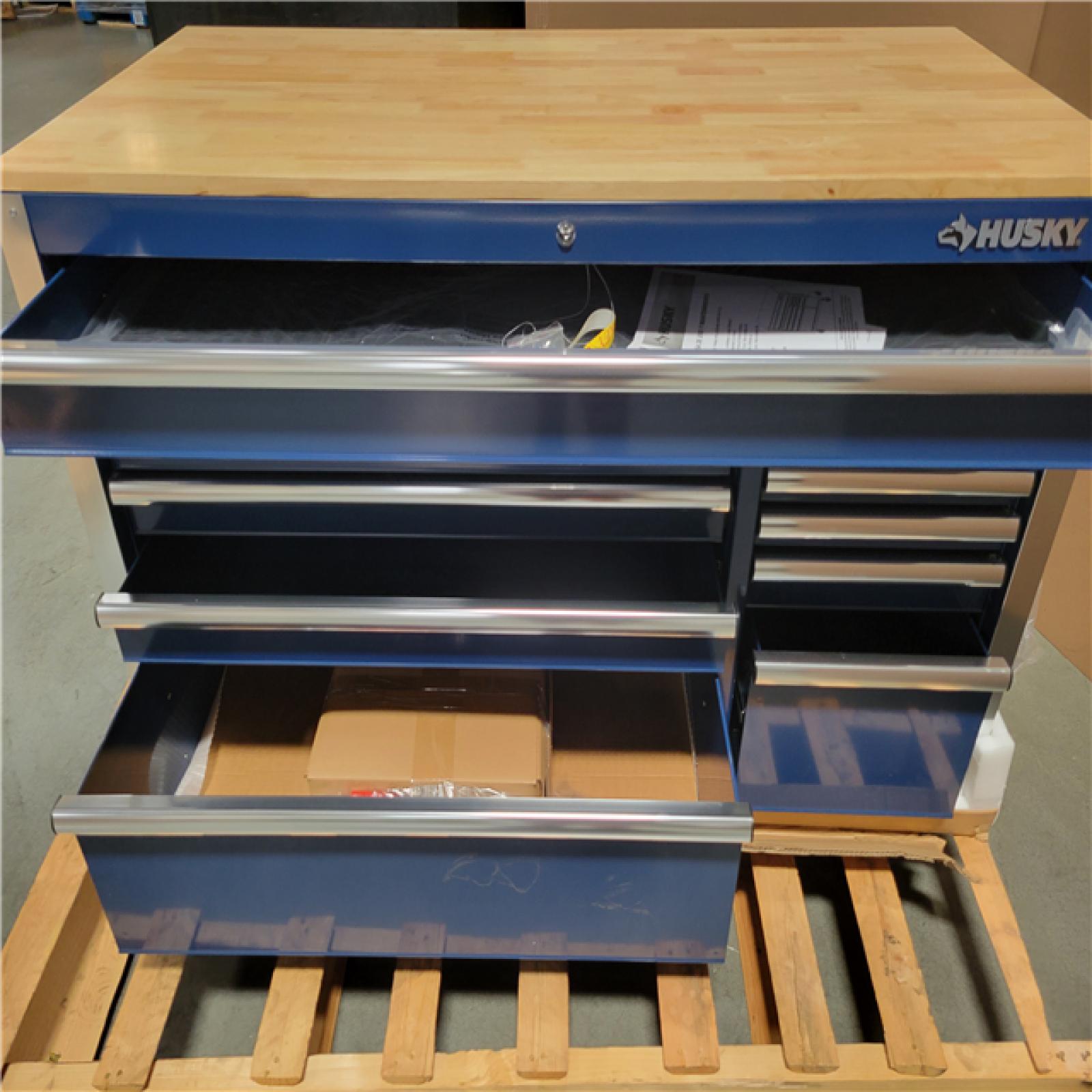 California AS-IS HUSKY Modular 52 in 10-Drawer Blue Mobile Workbench: Appears in Excellent Condition