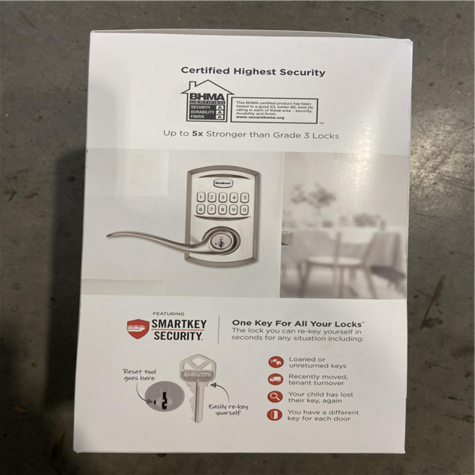 NEW! -  SmartCode 917 Satin Nickel Keypad Electronic Single-Cylinder Tustin Door Handle Featuring SmartKey Security