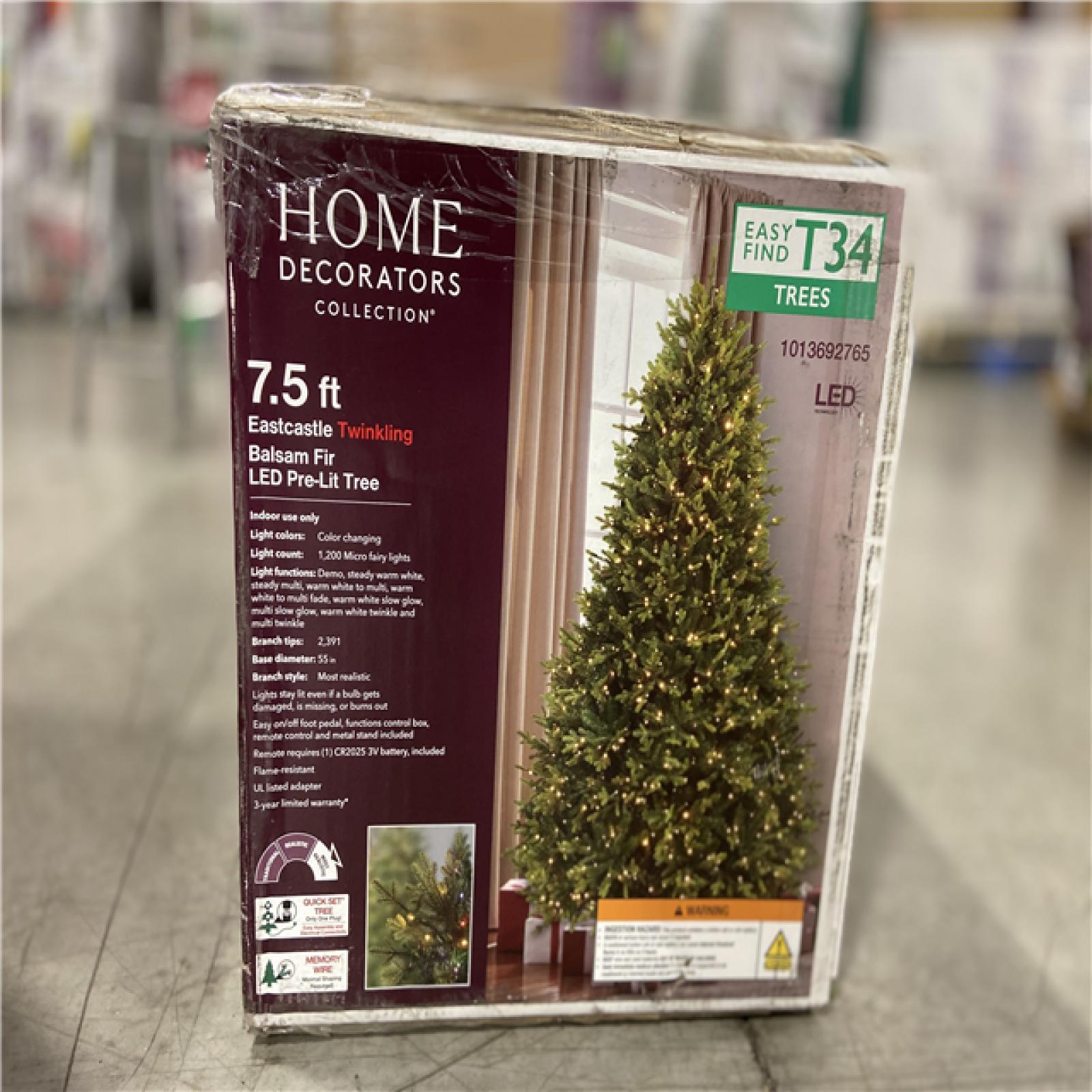 DALLAS LOCATION - Home Decorators Collection 7.5 ft. Eastcastle Twinkling Balsam Fir LED Pre-Lit Artificial Christmas Tree T34
