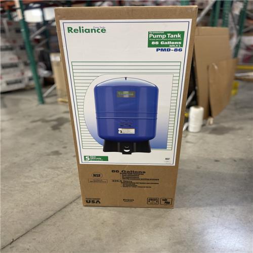 DALLAS LOCATION- Reliance PMD-86 Pre-Charged Vertical Pressure Well Tank 86 gal Blue
