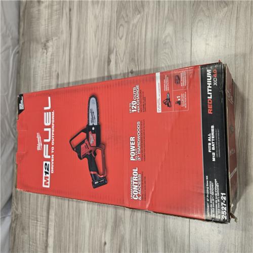 NEW- Milwaukee M12 FUEL 12V Lithium-Ion Brushless Battery 6 in. HATCHET Pruning Saw Kit with 4.0 Ah Battery and Charger