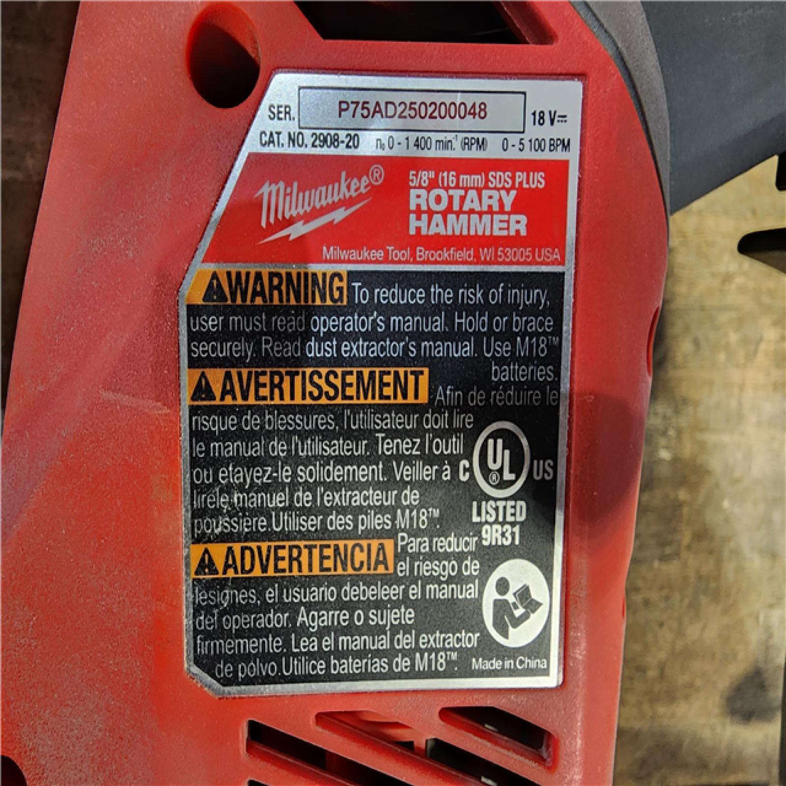 HOUSTON LOCATION - AS-IS Milwaukee M18 FUEL 18V Lithium-Ion Brushless Cordless 5/8 in. SDS-Plus Rotary Hammer (Tool-Only)