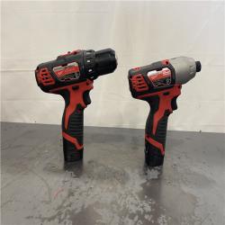 AS-IS-  Milwaukee M12 12V Lithium-Ion Cordless Drill Driver/Impact Driver Combo Kit with Two 1.5Ah Batteries  Charger and Bag (2-Tool)