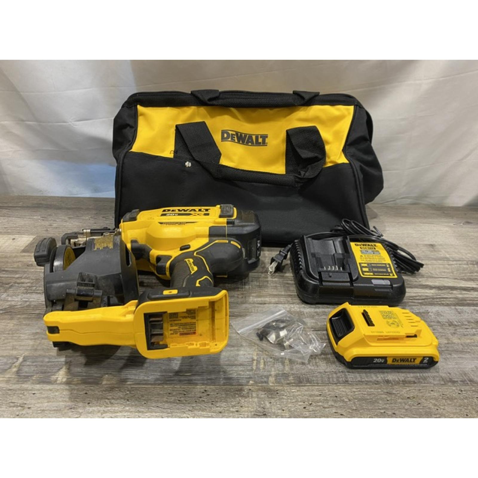 AS-IS DEWALT 20V MAX Lithium-Ion 15-Degree Electric Cordless Roofing Nailer Kit