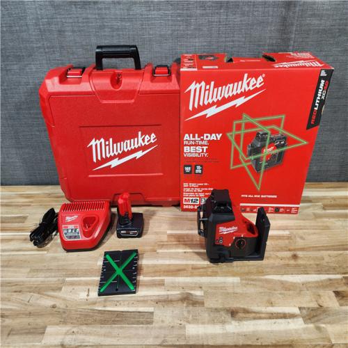 HOUSTON LOCATION - AS-IS (APPEARS LIKE NEW) Milwaukee 12-Volt Lithium-Ion Cordless Green 250 ft. 3-Plane Laser Level Kit