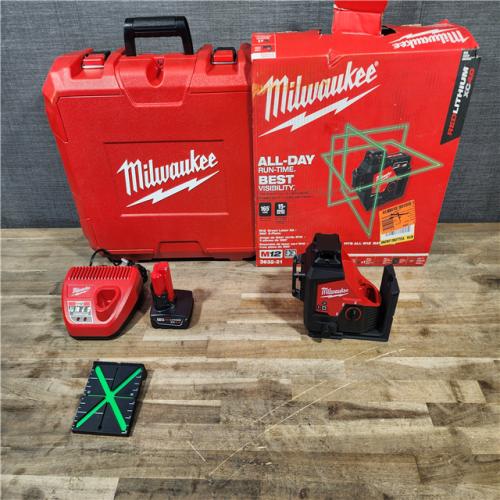 HOUSTON LOCATION - AS-IS (APPEARS LIKE NEW) Milwaukee-3632-21 M12 Green Beam Laser 360° 3-Plane Kit