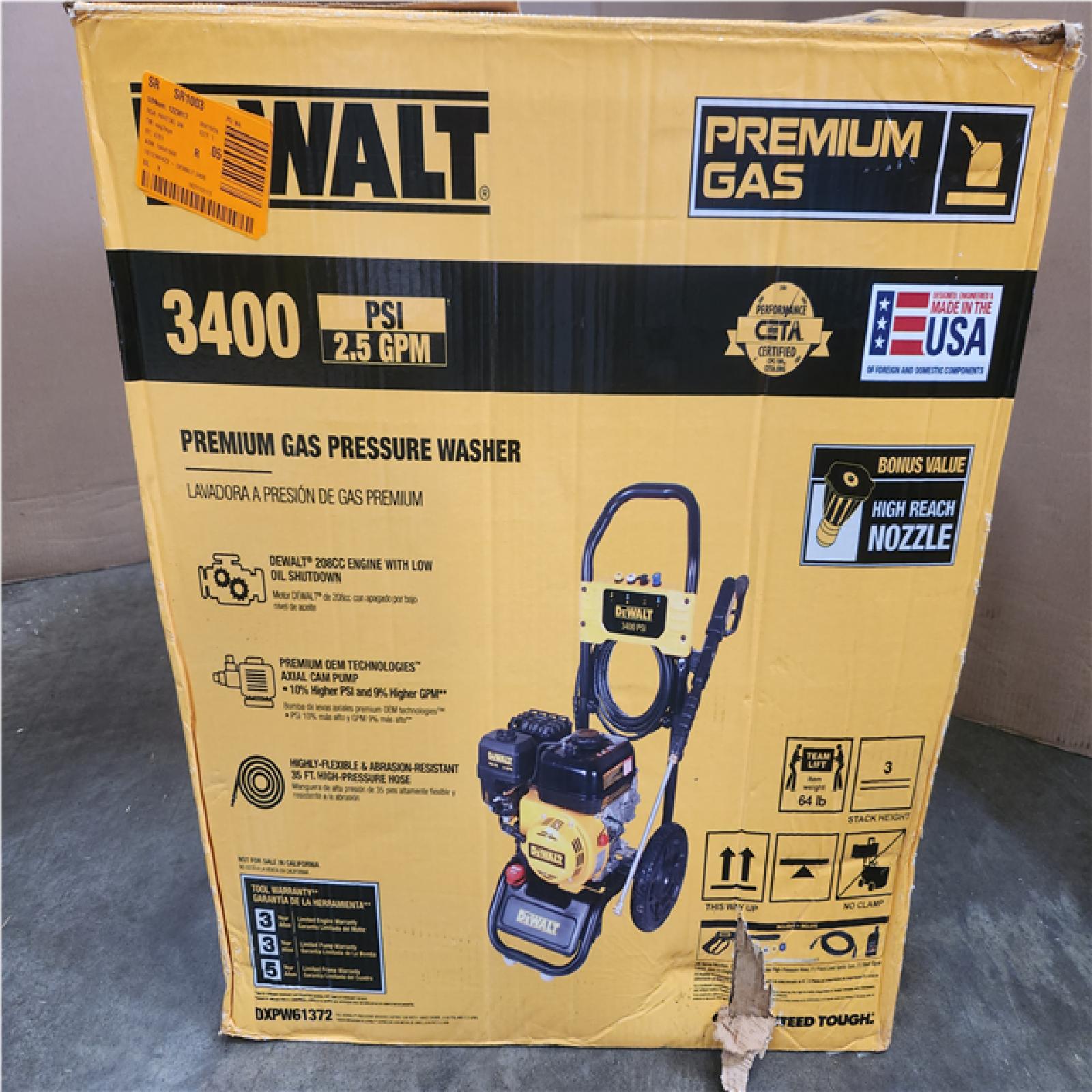 Phoenix LIKE NEW DEWALT 3400 PSI 2.5 GPM Gas Cold Water Pressure Washer with DeWalt 210 Engine