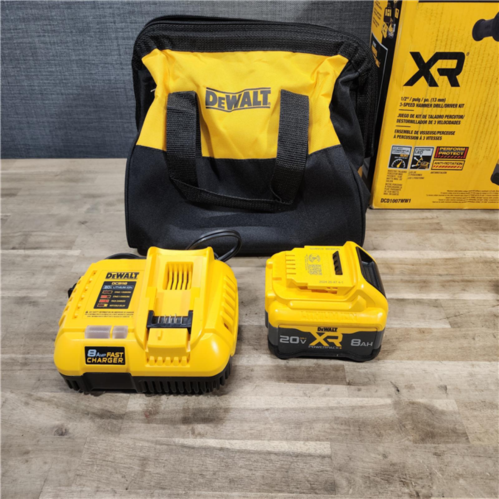 HOUSTON LOCATION - AS-IS DEWALT 20V XR Lithium-Ion Cordless Hammer Drill Kit with 8.0 Ah Battery, Charger and Kit Bag