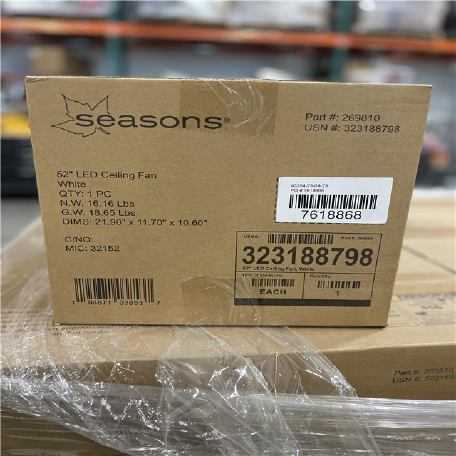 DALLAS LOCATION- SEASONS 52IN. CEILING FAN WHITE Pallet (19 UNITS)