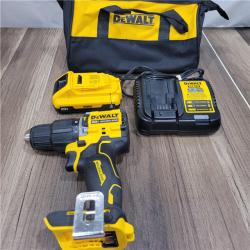 AS-IS DEWALT ATOMIC 20-Volt Lithium-Ion Cordless 1/2 in. Compact Hammer Drill with 3.0Ah Battery, Charger and Bag