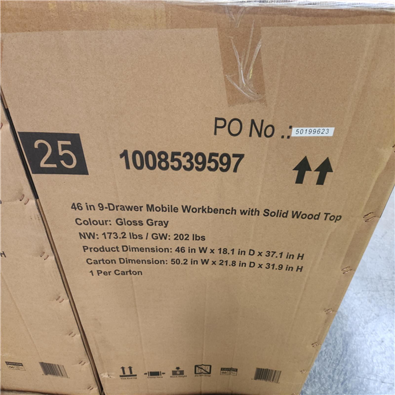 Phoenix NEW Husky Tool Storage 46 in. W Gloss Gray Mobile Workbench 9-Drawer with Solid Wood Top (SEALED)