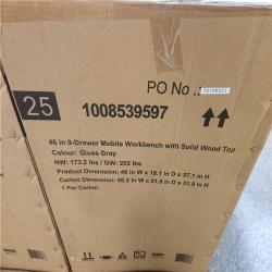 Phoenix NEW Husky Tool Storage 46 in. W Gloss Gray Mobile Workbench 9-Drawer with Solid Wood Top (SEALED)