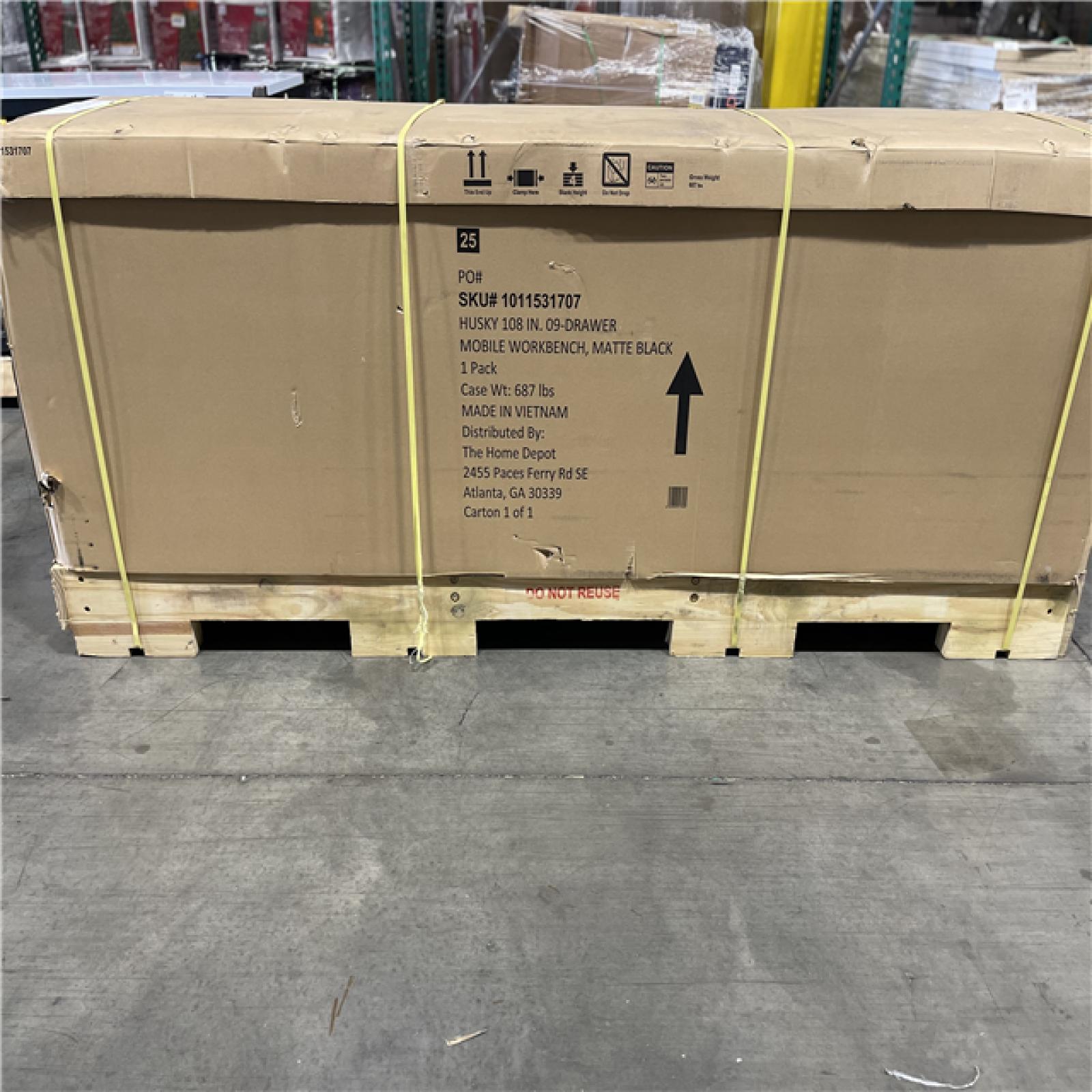 DALLAS LOCATION - Husky 108 in. W x 24 in. D 9-Drawer Heavy-Duty Mobile Workbench with Stainless Steel Top in Matte Black