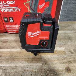 HOUSTON LOCATION - AS-IS Milwaukee-3522-21 Green Beam Laser Cross Line Plumb Point Rechargeable USB Kit