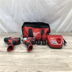 AS-IS Milwaukee 2494-22 M12 Cordless Combination 3/8 Drill / Driver and 1/4 Hex Impact Driver Dual Power Tool Kit